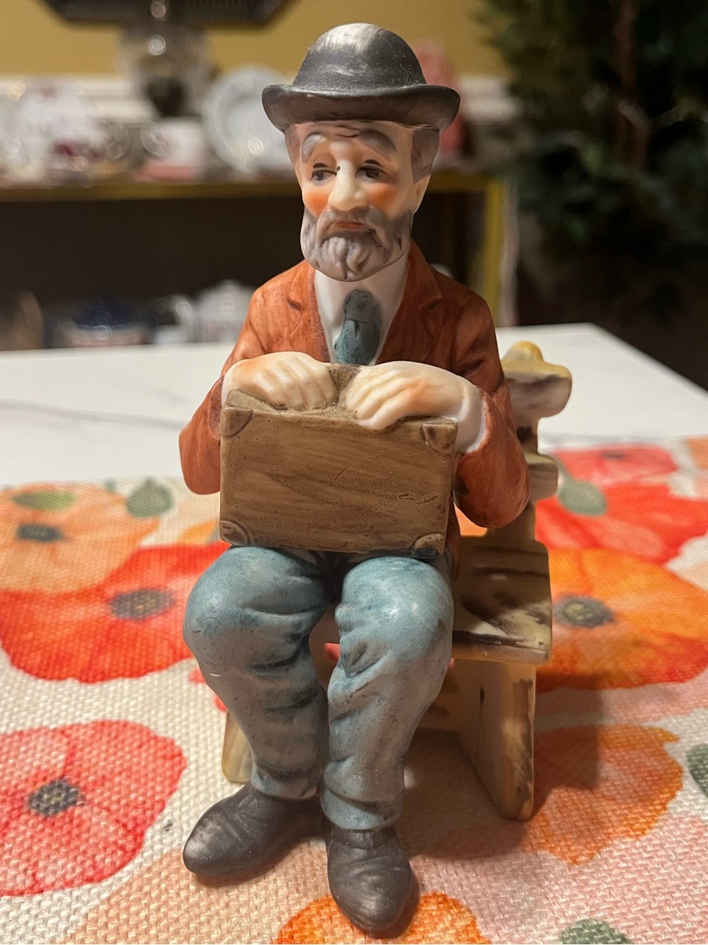 Vintage Lefton Man On Bench Porcelain Figurine